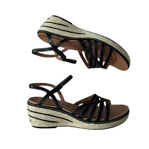 Clarks Black Leather Strappy Espadrille Ankle Strap Wedge Platform Sandals SZ10